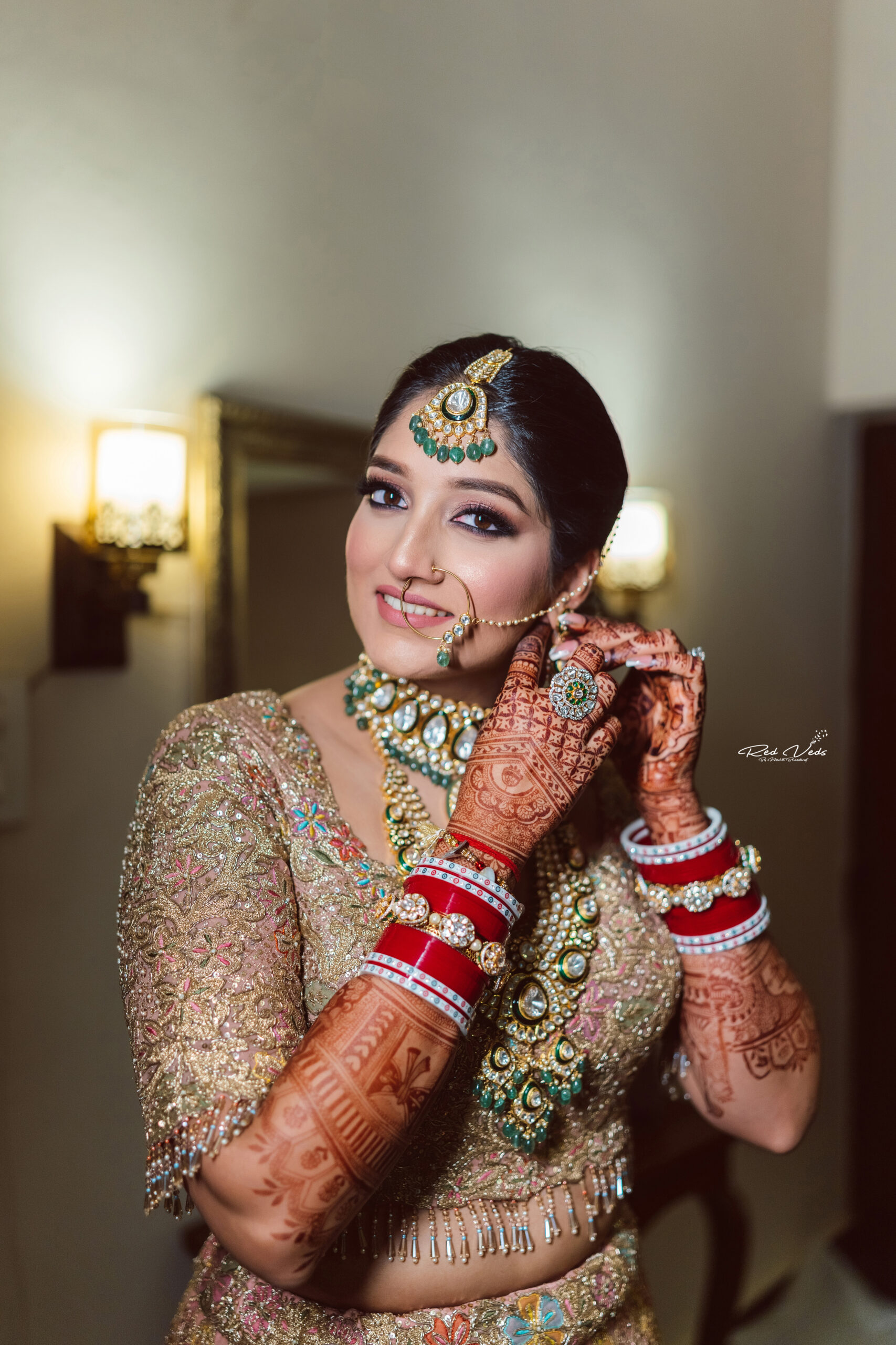 A Beautiful Bride in Red Sari Posing with Her Veil · Free Stock Photo